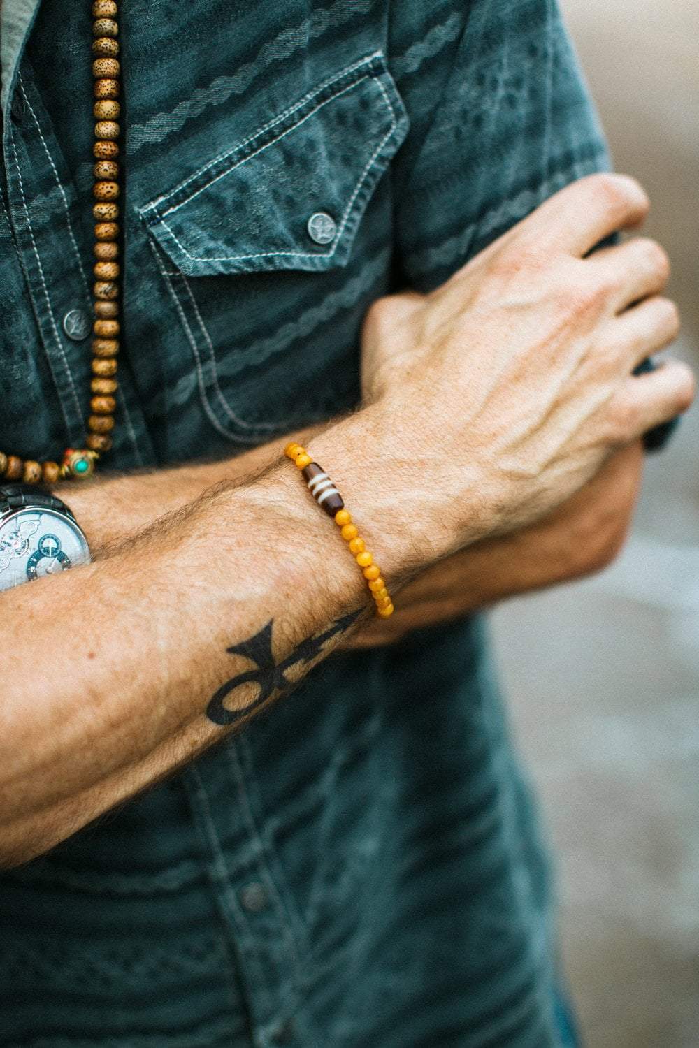 Baltic Amber Striped Dzi Bracelet - Image 3