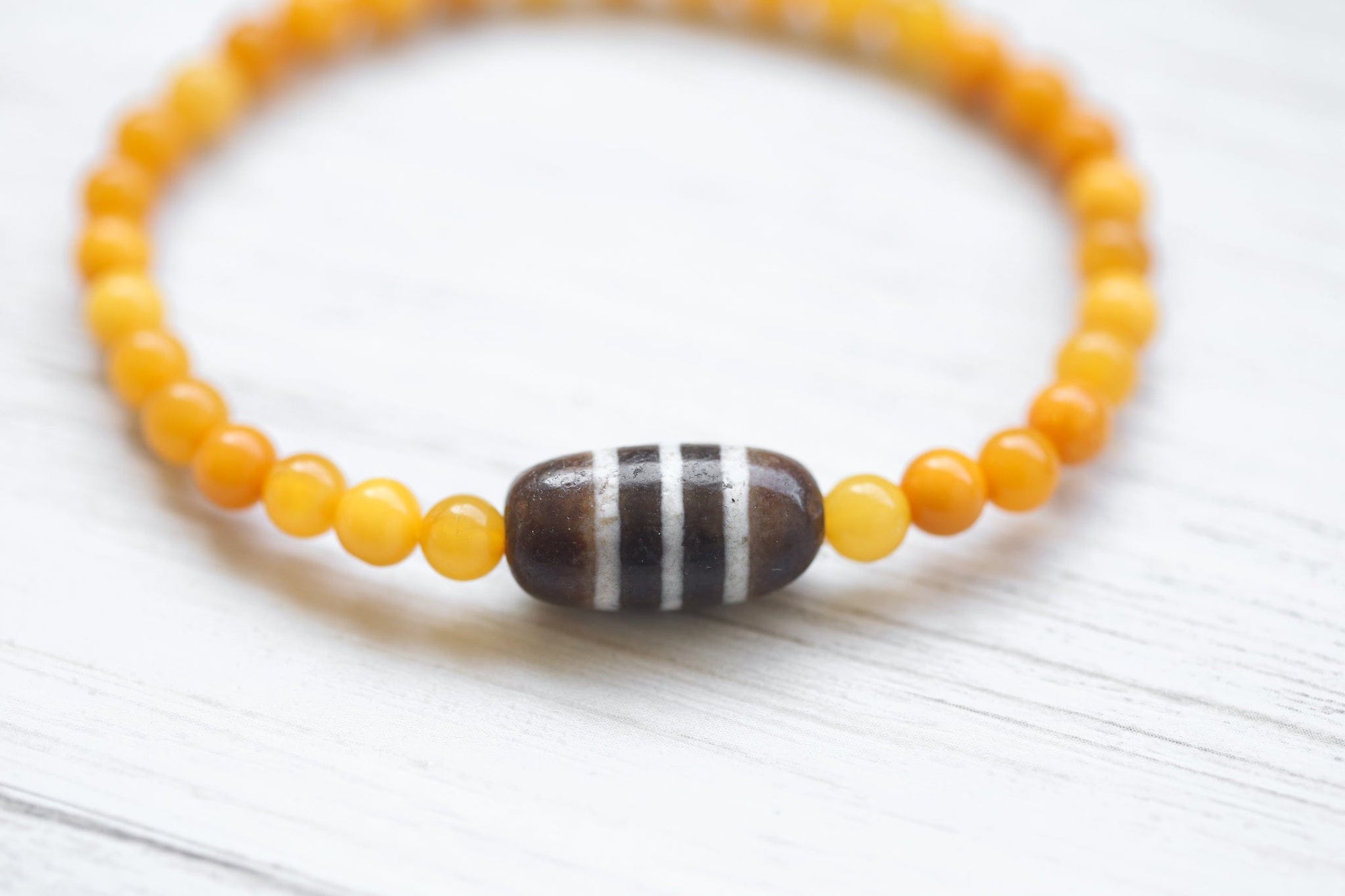 Baltic Amber Striped Dzi Bracelet - Image 4