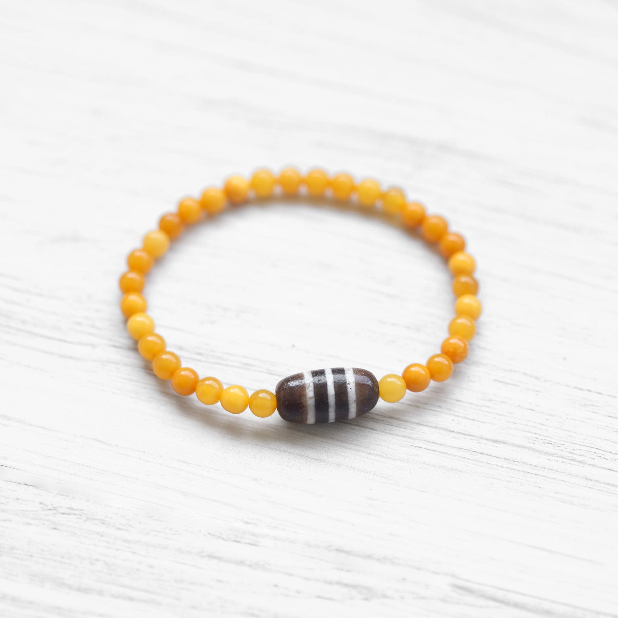 Baltic Amber Striped Dzi Bracelet - Image 2