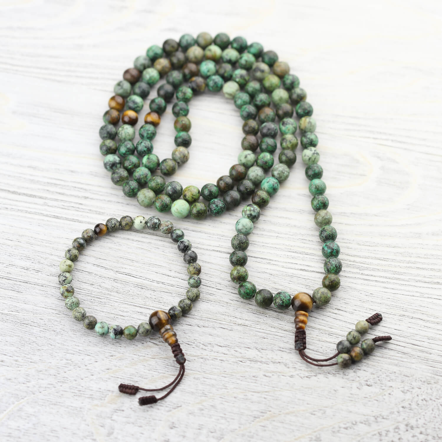 Inner Journey African Turquoise and Tiger Eye Wrist Mala - Image 6