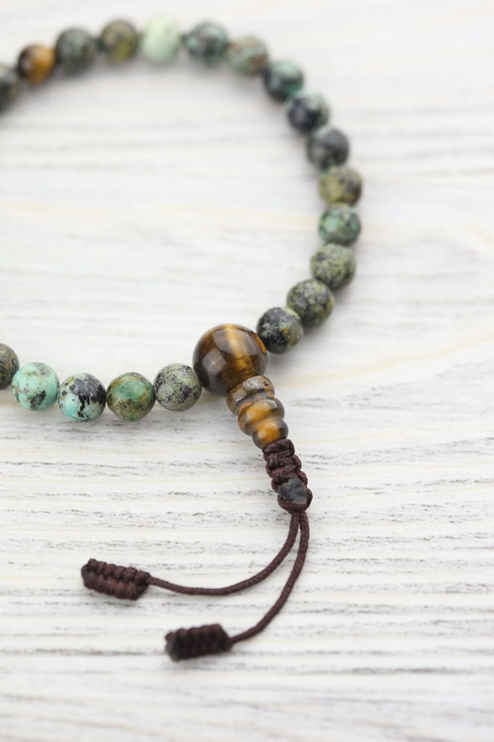 Inner Journey African Turquoise and Tiger Eye Wrist Mala - Image 4