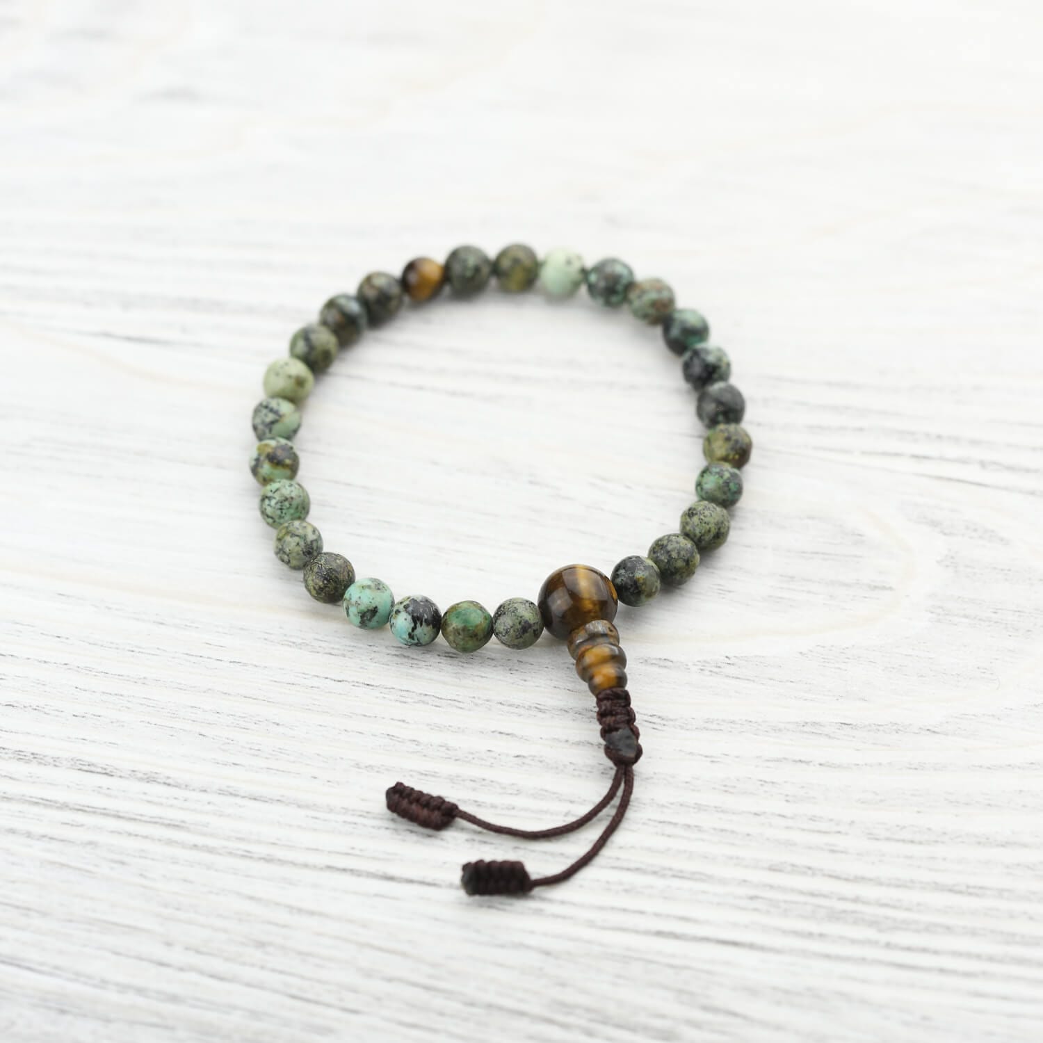 Inner Journey African Turquoise and Tiger Eye Wrist Mala - Image 2