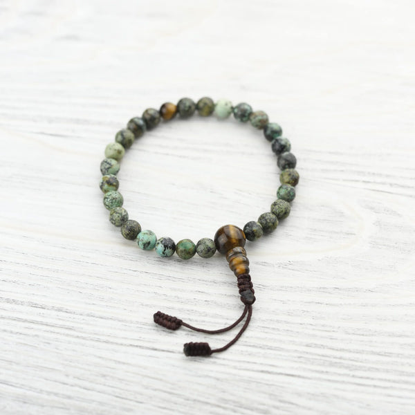 Inner Journey African Turquoise and Tiger Eye Wrist Mala