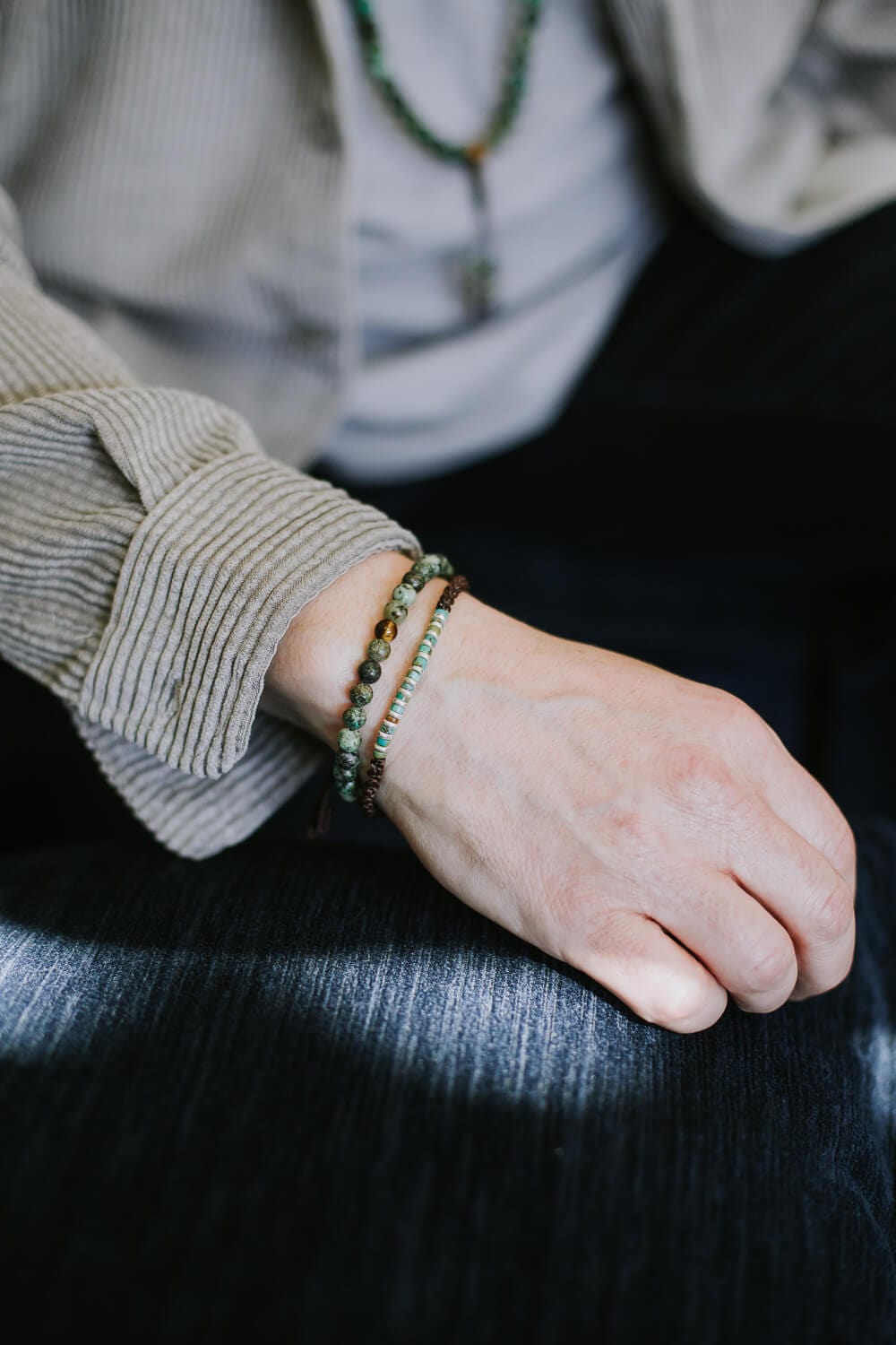 Inner Journey African Turquoise and Tiger Eye Wrist Mala - Image 3