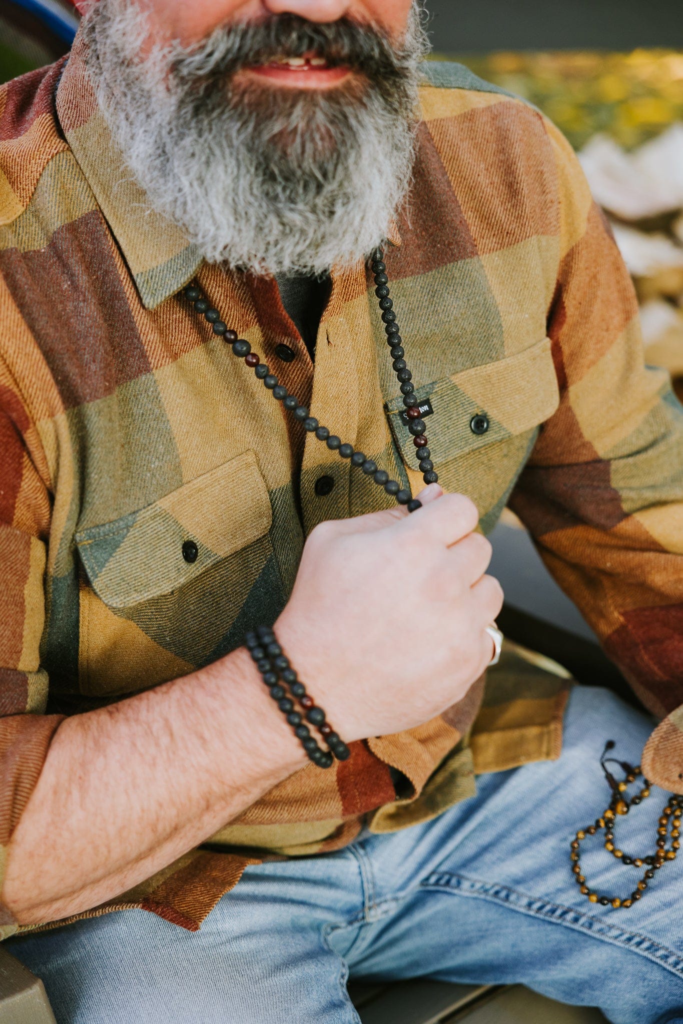 Lava Rock and Rosewood Tibetan Mala - Image 4