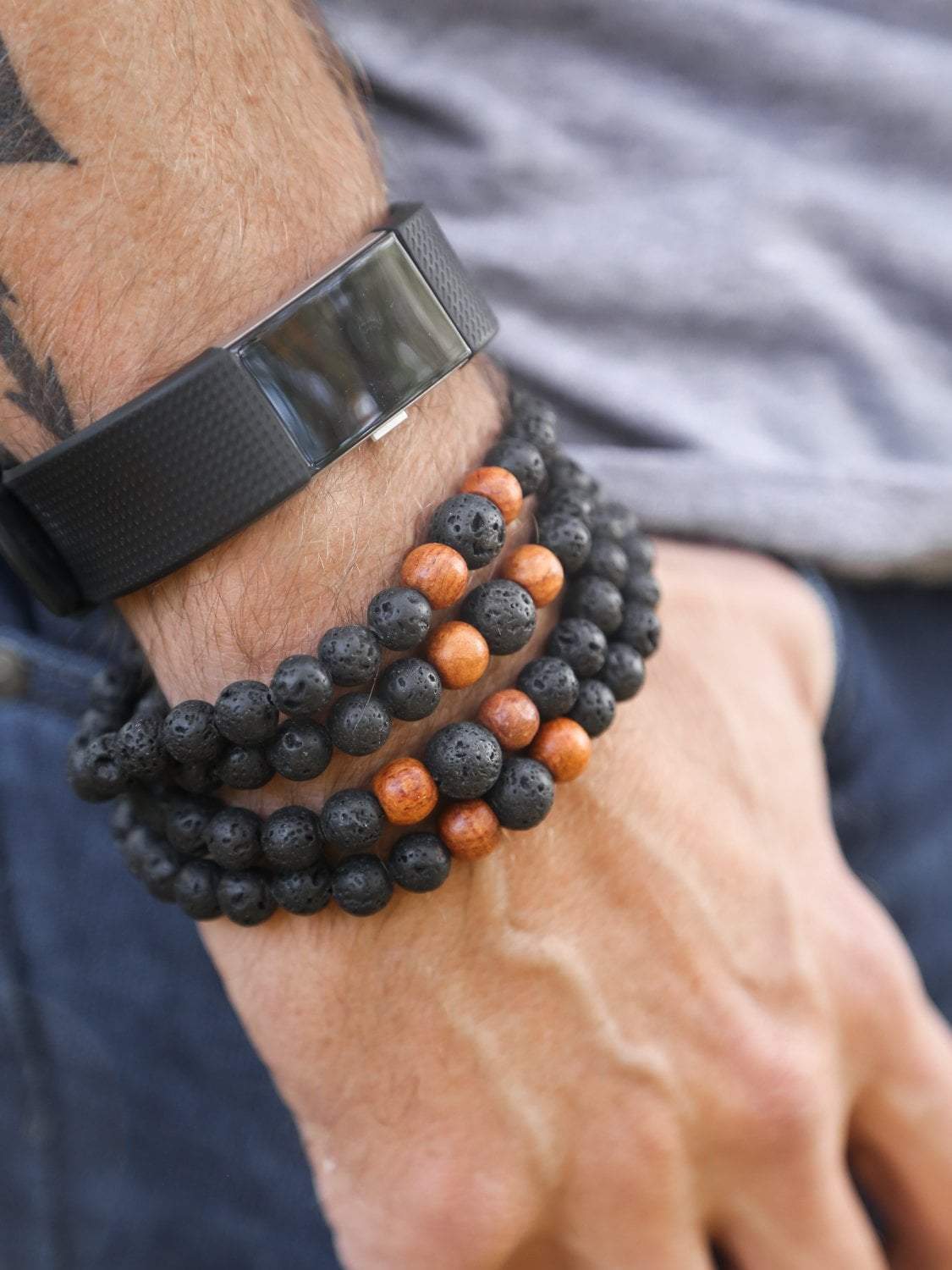 Lava Rock and Rosewood Tibetan Mala - Image 3