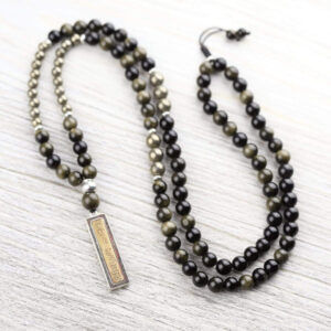 Protective Obsidian and Tibetan Pendant Mala