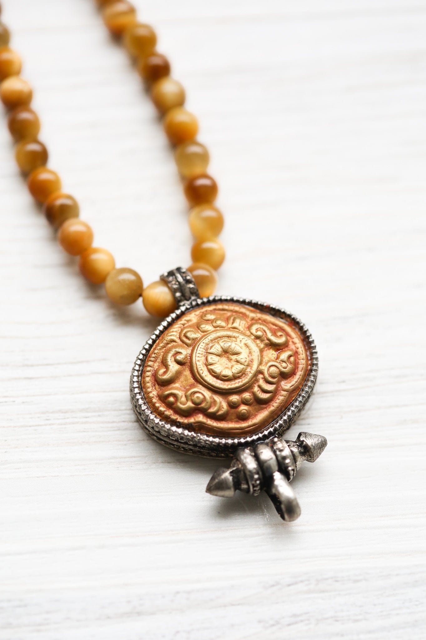 Sun Within Mala - Yellow Tiger Eye & Gau Locket - Image 3