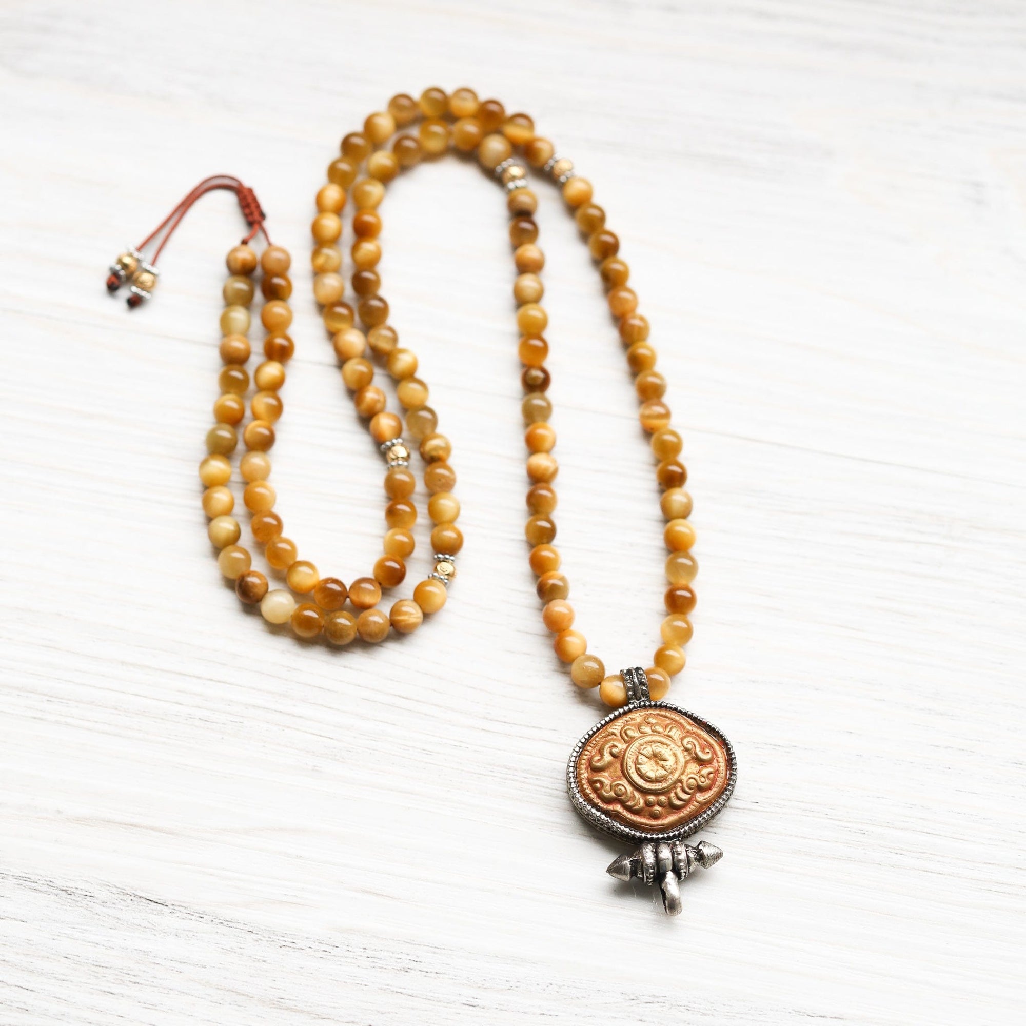 Sun Within Mala - Yellow Tiger Eye & Gau Locket - Image 2