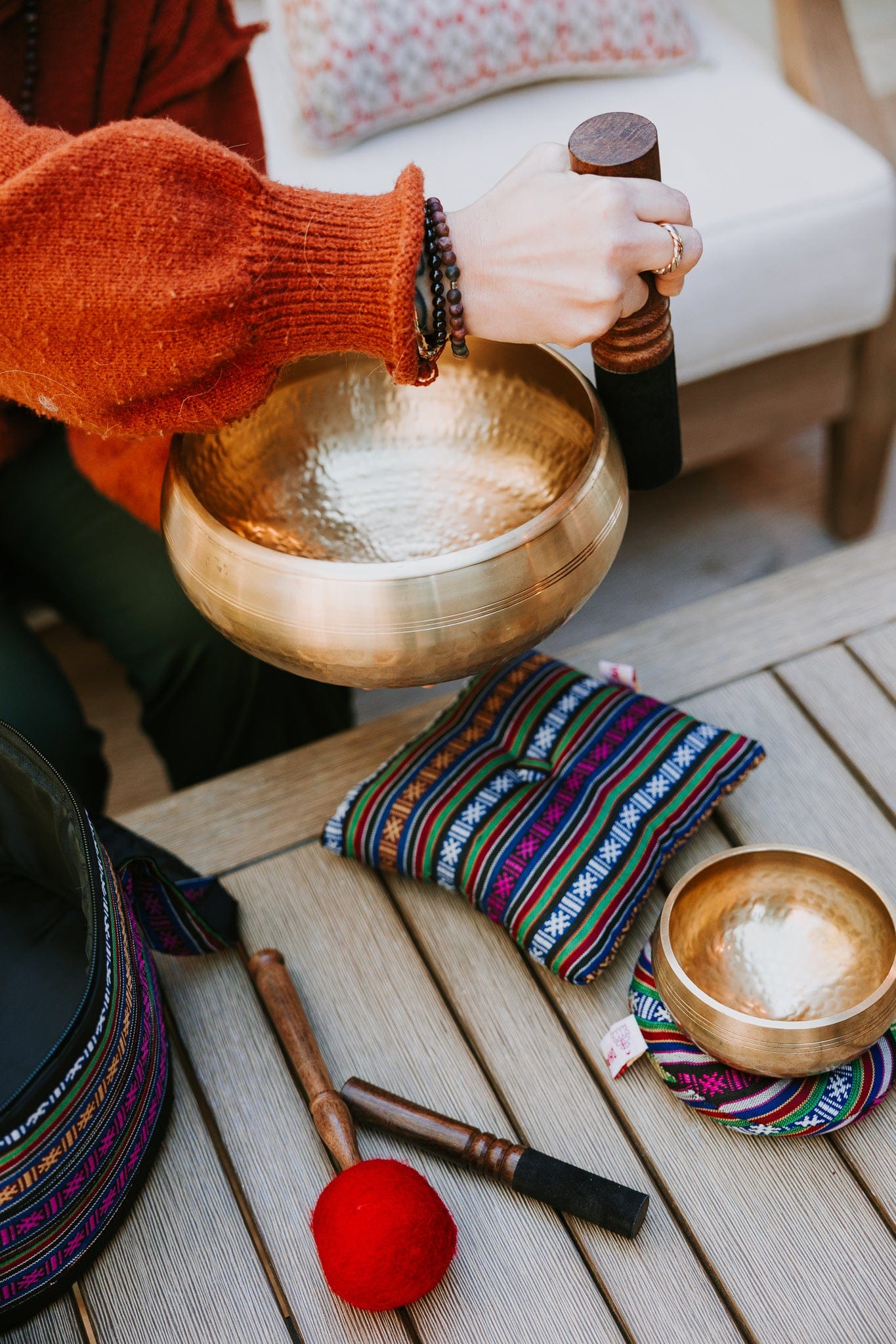Authentic Hand-Hammered Tibetan Singing Bowl Set - Image 9