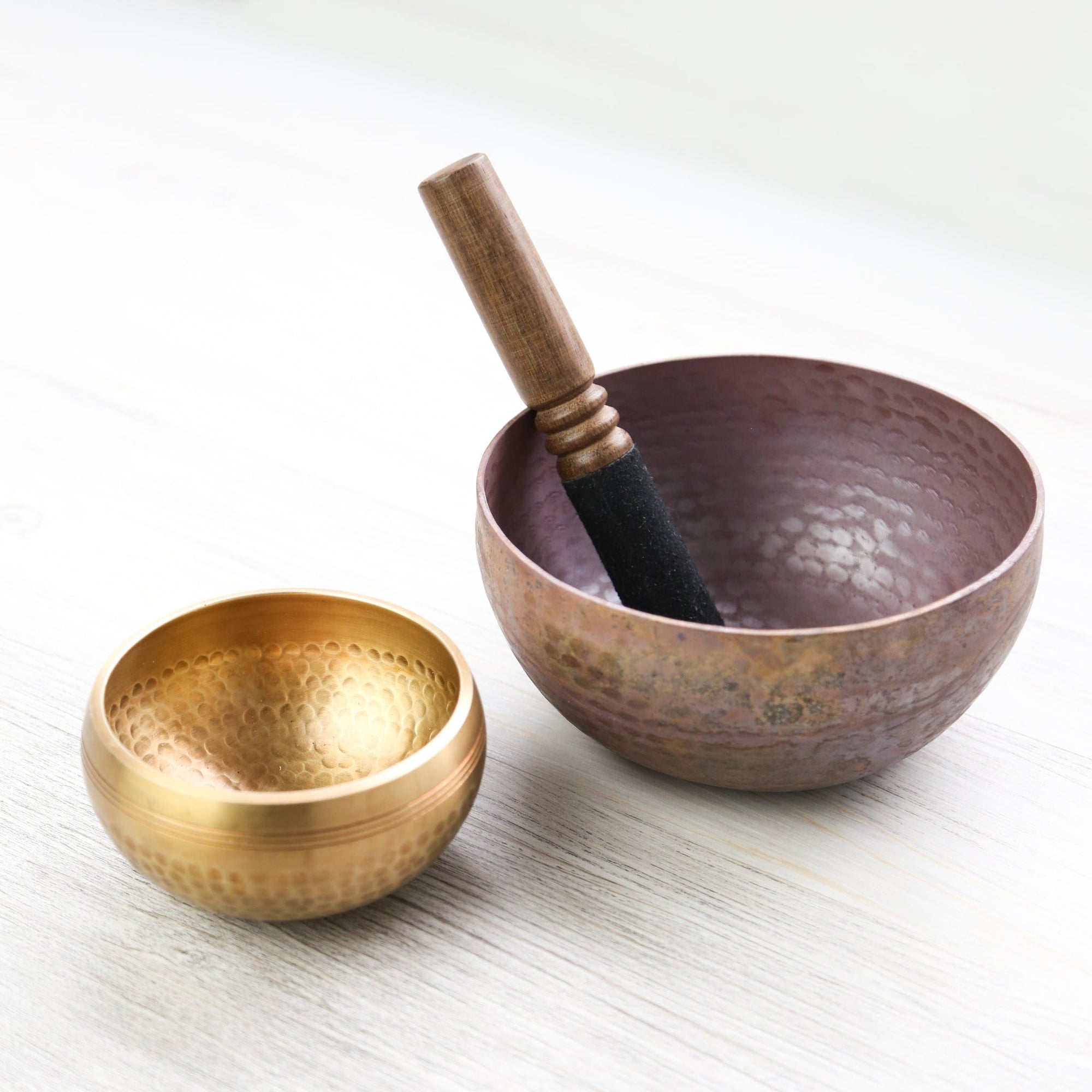 Tibetan Singing Bowl Duo: Hand Hammered & Fire Bowl Set - Image 2