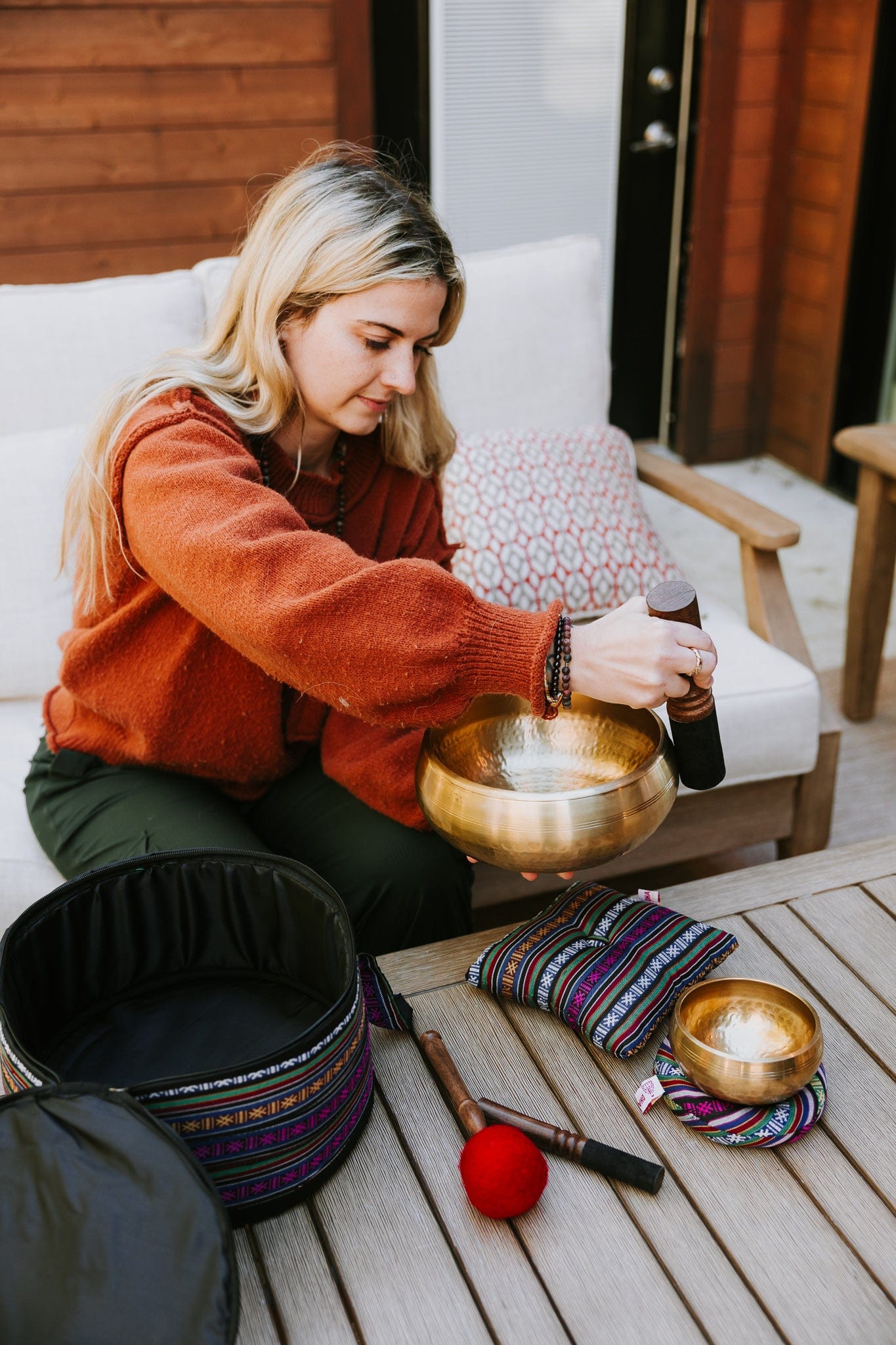 Large Hand Hammered Tibetan Bowl Set - Image 8