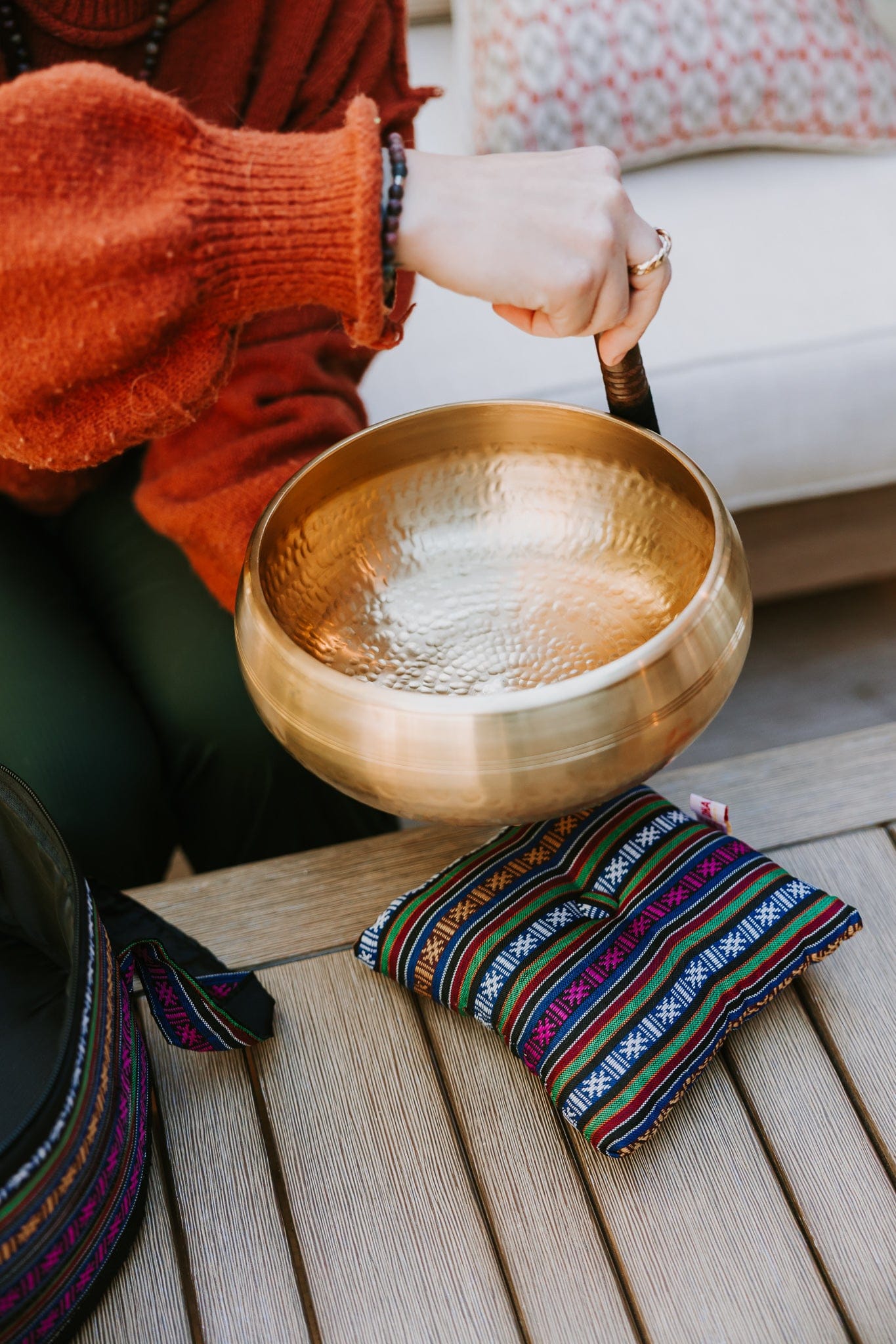 Large Hand Hammered Tibetan Bowl Set - Image 6