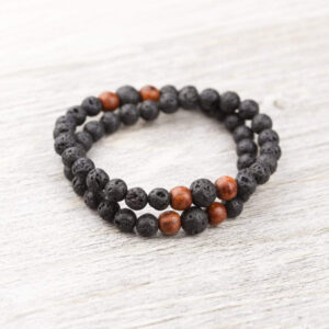 Double Wrap Lava Rock & Thai Wood Beads Mala Bracelet