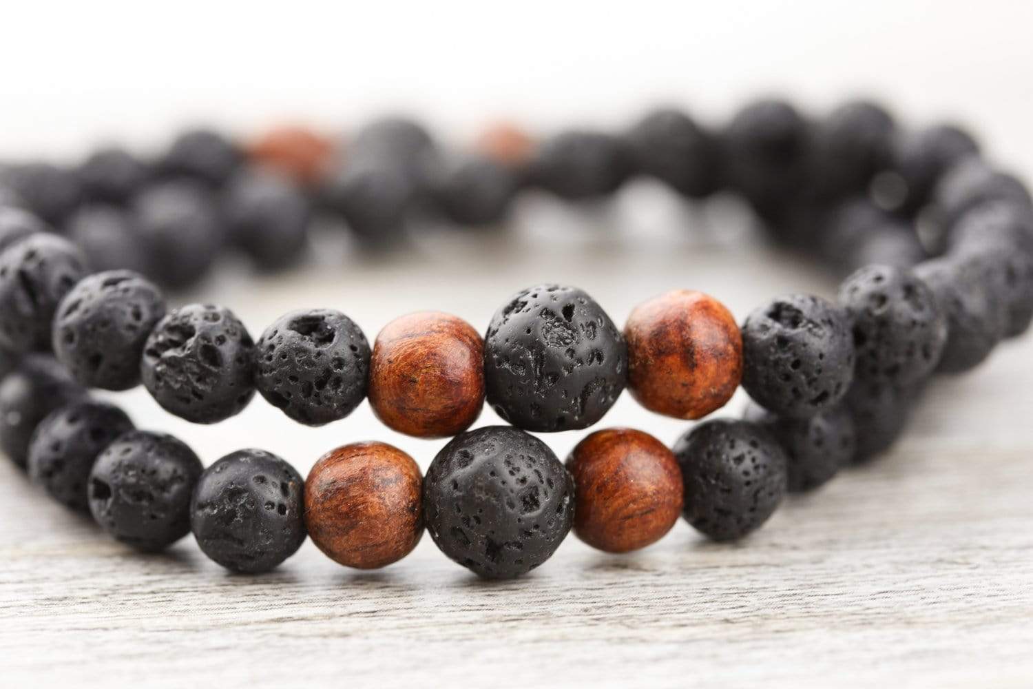 Double Wrap Lava Rock & Thai Wood Beads Mala Bracelet - Image 5