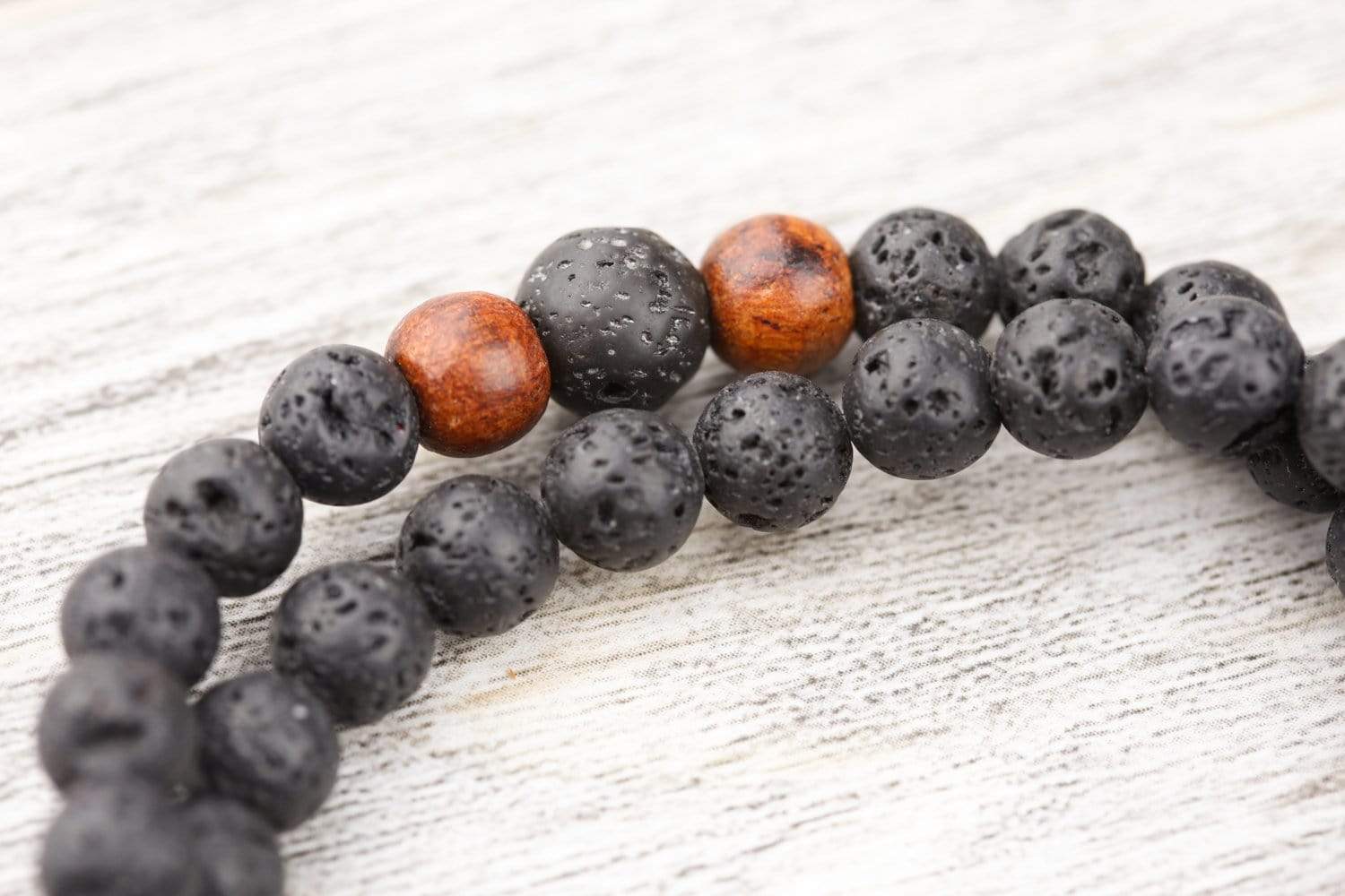 Double Wrap Lava Rock & Thai Wood Beads Mala Bracelet - Image 6