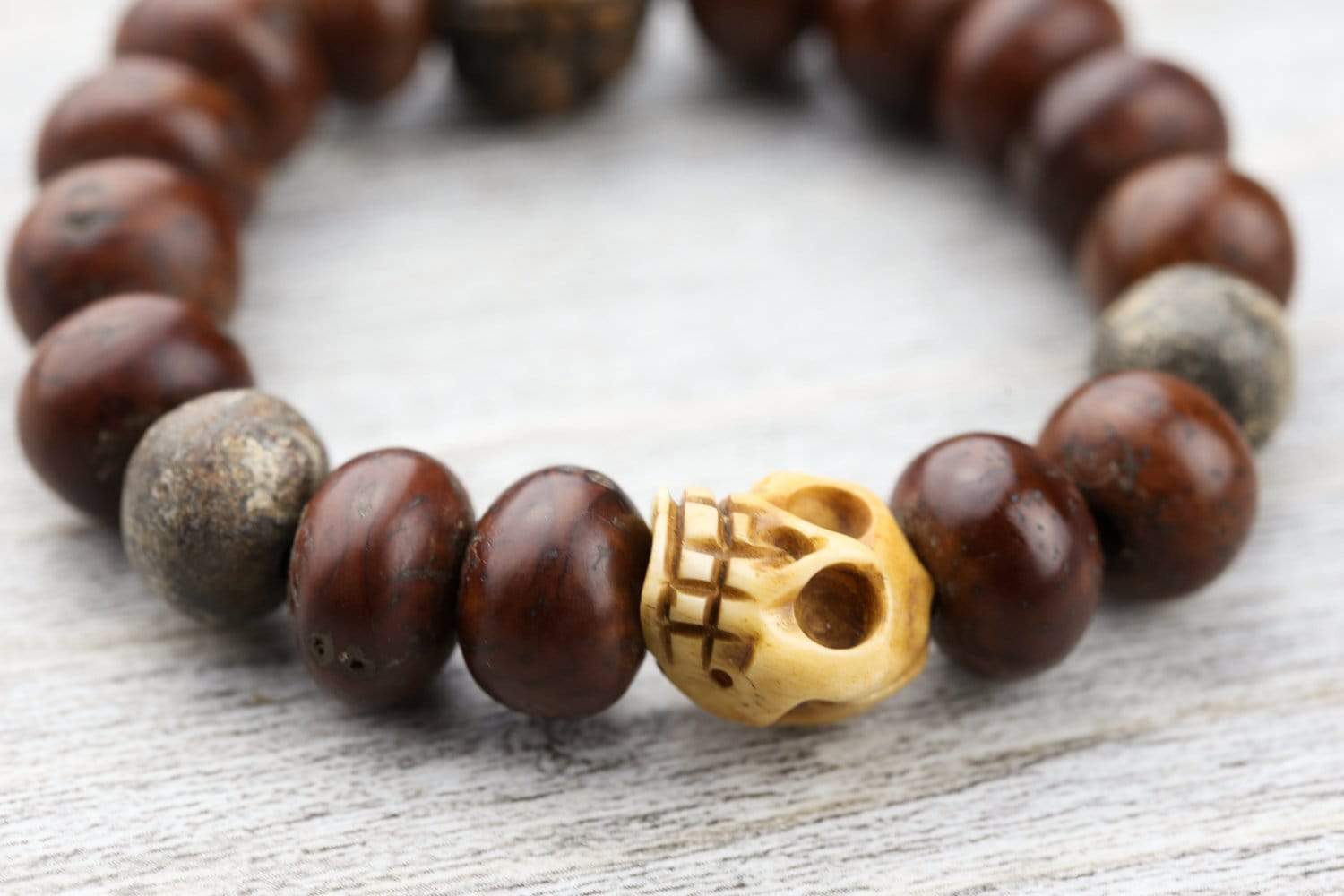 Tibetan Skull Mastodon & Rudraksha Wrist Mala - Image 4