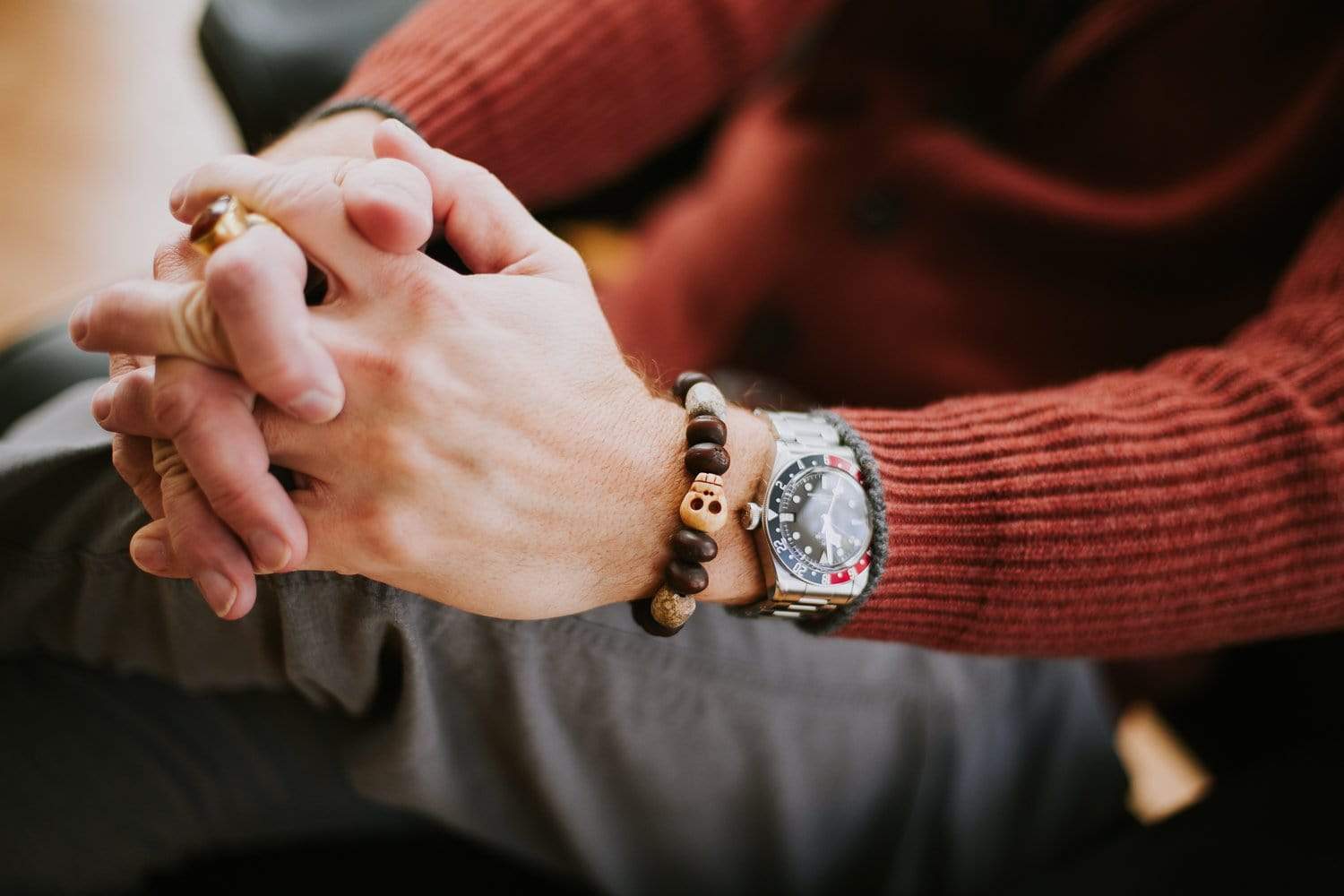 Tibetan Skull Mastodon & Rudraksha Wrist Mala - Image 3
