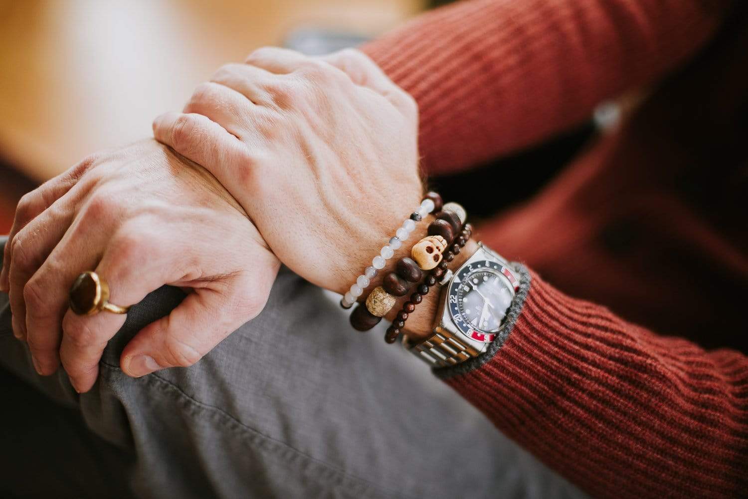 Tibetan Skull Mastodon & Rudraksha Wrist Mala - Image 5