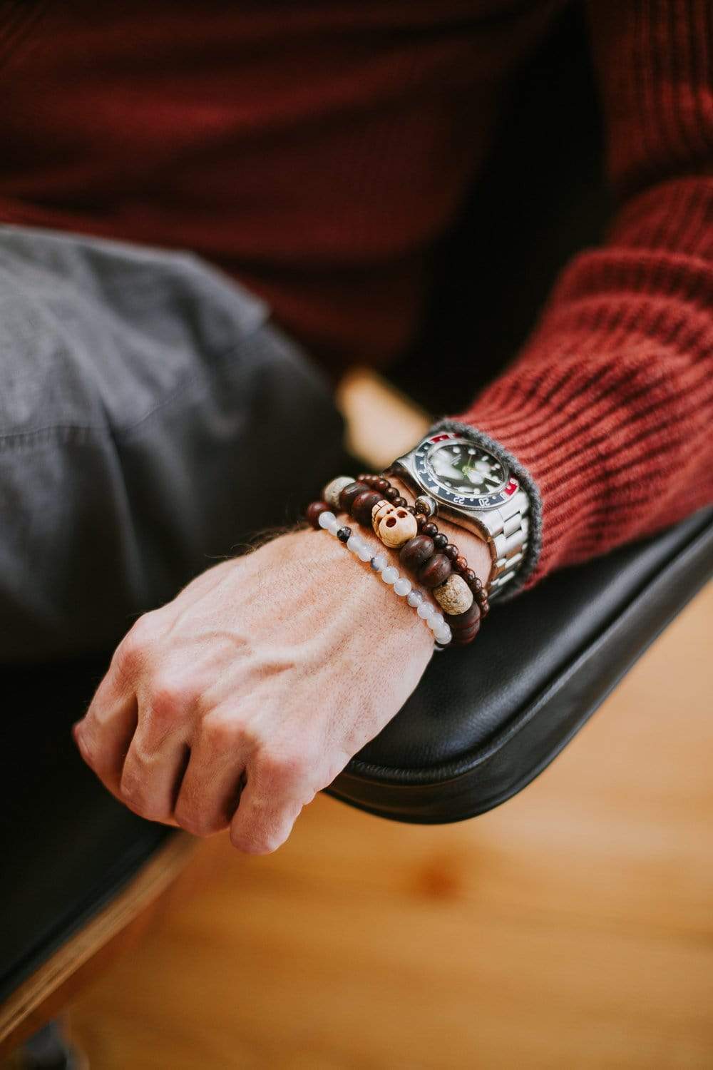 Tibetan Skull Mastodon & Rudraksha Wrist Mala - Image 8