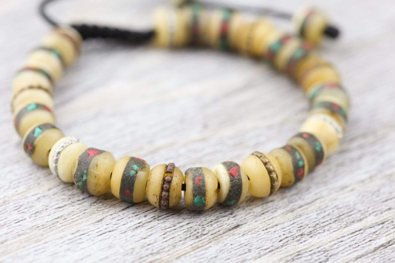 Traditional Inlaid Bone Wrist Mala - Image 9