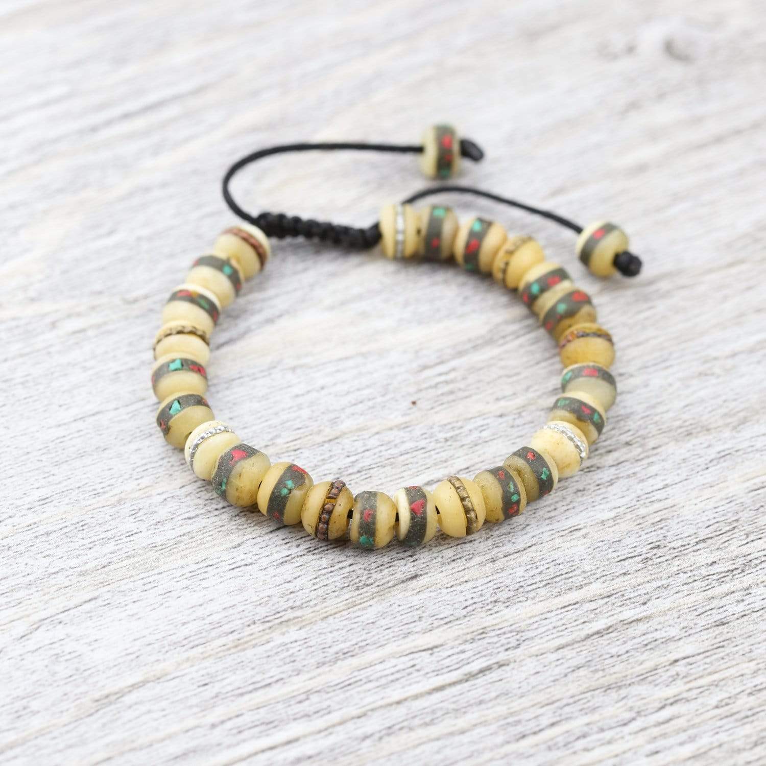 Traditional Inlaid Bone Wrist Mala - Image 2