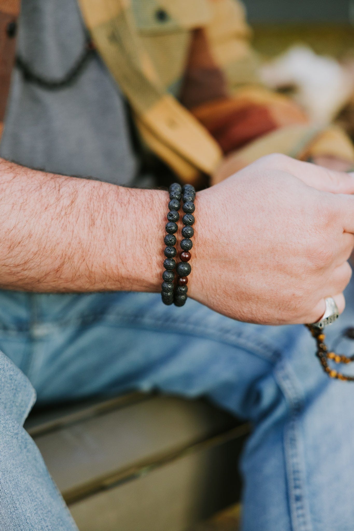 Double Wrap Lava Rock & Thai Wood Beads Mala Bracelet - Image 7