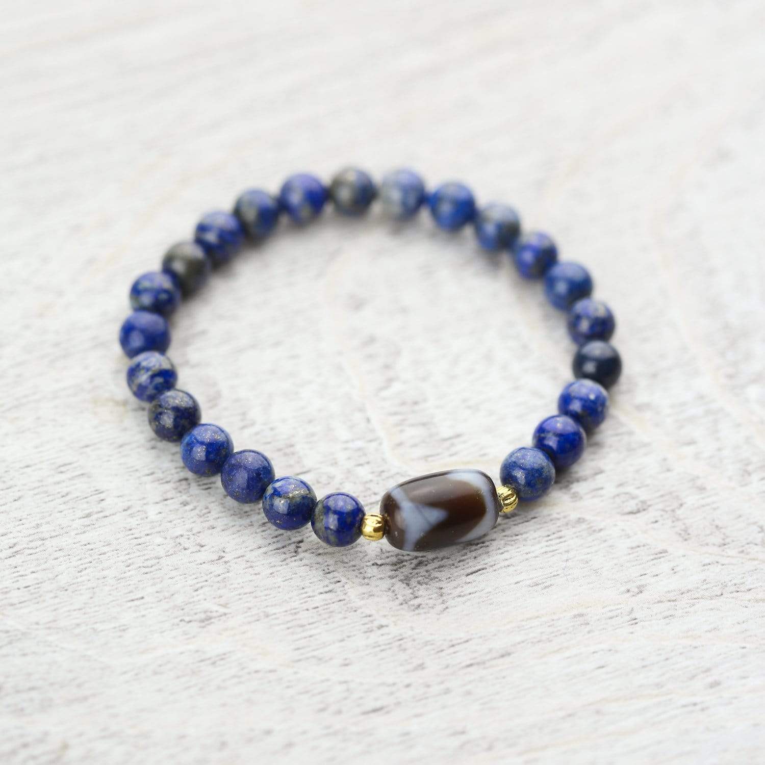 Powerful Lapis Tiger Dzi Wrist Mala - Image 2