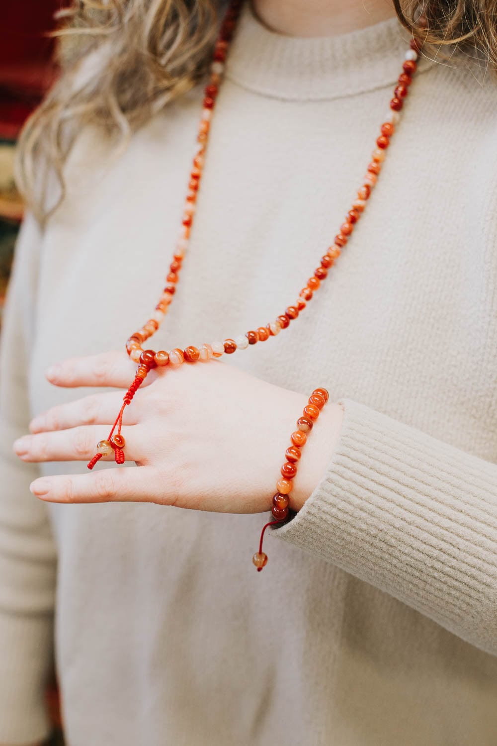 Sardonyx Fire Agate Wrist Mala - Image 9