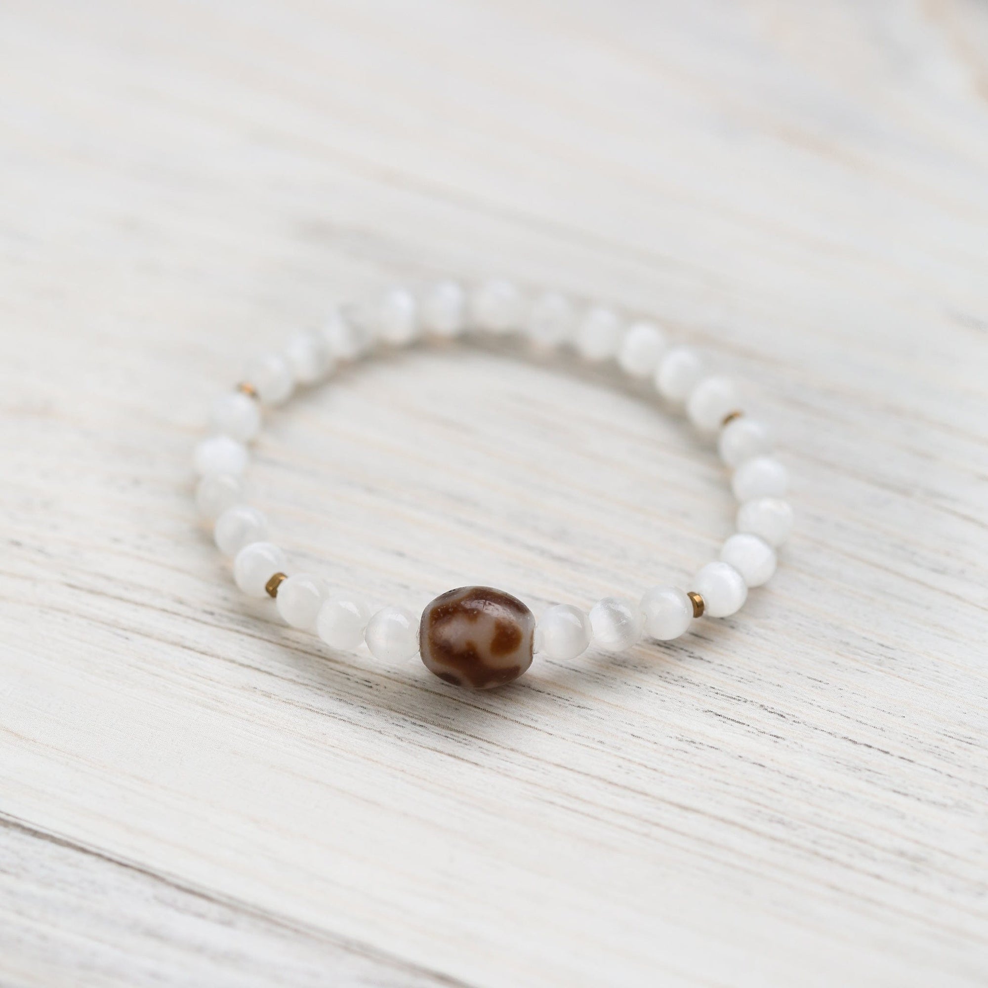 Selenite & Lotus Dzi Bracelet - Image 2